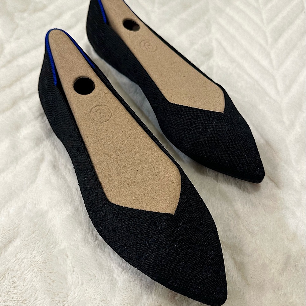 Rothy’s Black Shimmer Point Flats. Size 9.5, Limited Holiday Edition Design! NIB
